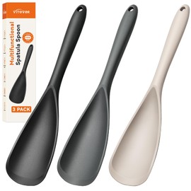 Paquete de 3 espátulas de cocina de silicona y cuchara para utensilios de cocina antiadherentes, cuchara multifunción para hornear, cocinar, servir, m