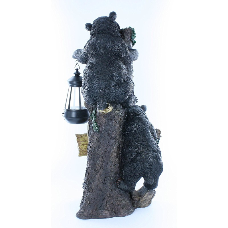 Large Black Bears Welcome Sign / Statue with Solar LED