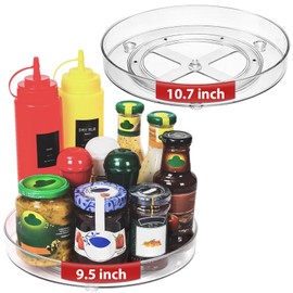 Optish 4 Pack Lazy Susan Organizer, 9.5 Inch, 10.7 Inch Lazy Susan Turntable for Cabinet, Turntable Organizer for Pantry Organizers and Storage, Non-Skid Fridge Organizer