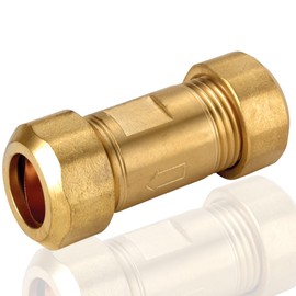 Deva NRV15 Brass Non-Return Single Check Valve 15mm Compression Fitting 1 Way Prevents Water Backflow Hot Or Cold for Showers Toilets and Outdoor Taps Anti Corrosive, 15 mm
