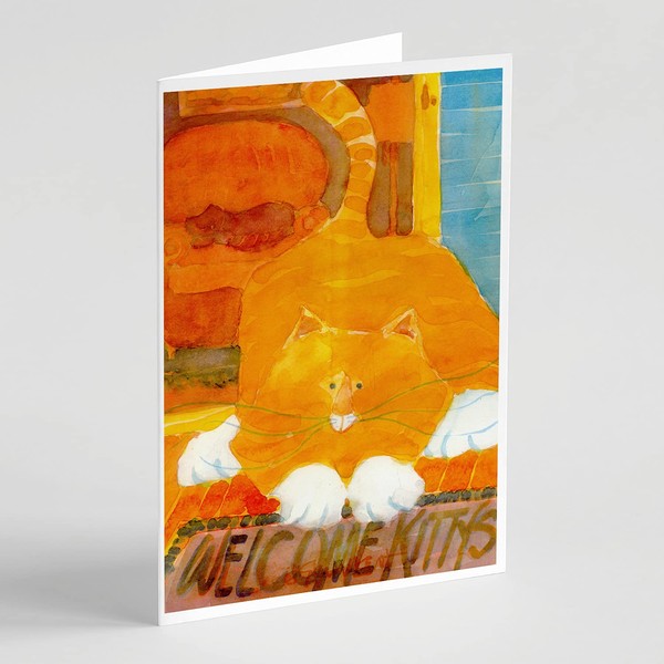 Caroline's Treasures 6010GCA7P Big Orange Cat Welcome Greeting Cards and