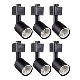 mirrea J Type Track Lighting Head to E26 Medium Screw Base Adapter Light Direction Adjustable Pack of 6 (Black)