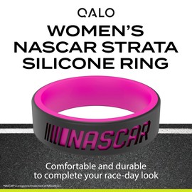 QALO Silicone Strata Ring for Women, NASCAR Black & Pink (Size 7) - Womens Race Day Bands - Premium Fashion Jewelry is Durable & Breathable Silicone Rings for Her
