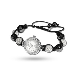 Kalkei Ladies Wrist Watch for Nikken Women's Jewelry - Silver Bracelet Watch for Women Made of Black Hematite Gemstone Beads & Crystal-Toned Amerial Clay Beads - Unique Bracelet as Mothers Day Gifts