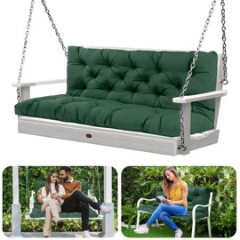 Outdoor Porch Swing Cushion with Backrest - Waterproof Bench Cushion for 2-3 Seater Outdoor Furniture-Thickened Replacement Swing Cushion with Ties for Patio, Backyard, Garden（Dark green60x40）