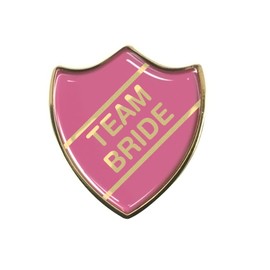 Team Bride Gel Domed Pink School Shield Badge