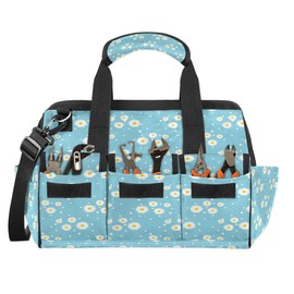 Sky Blue Dots Wide Mouth Tool Bags for Men and Women Daisy 14.8-Inch Tool Tote Bag Pouch Heavy Duty Waterproof Tool Organizer Bag with Adjustable Strape
