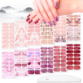 JERCLITY 168 Pieces 12 Sheets Women's Full Wrap Marble Nail Polish Strips Self-Adhesive Gel Nail Strips Nail Polish Wraps Real Nail Polish Stickers with Nail File for Women(Elegant Style)
