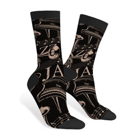 AOYEGO Music of Jazz Theme Funny Socks Musical Instruments Notes and Words Double Bass Treble Clef Sax Novelty Casual Crew Socks Contrast Color Design for Women Men Gift