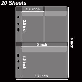 Briartw 20 Sheets Three Grid Page Protectors Pockets for 6 Ring Binder,Clear Page Protectors Pockets for 1 Inch 6 Round Ring Binder,for Paper,Commemorative Ticket,Photo,Stencil,Cutting Dies and Stamp