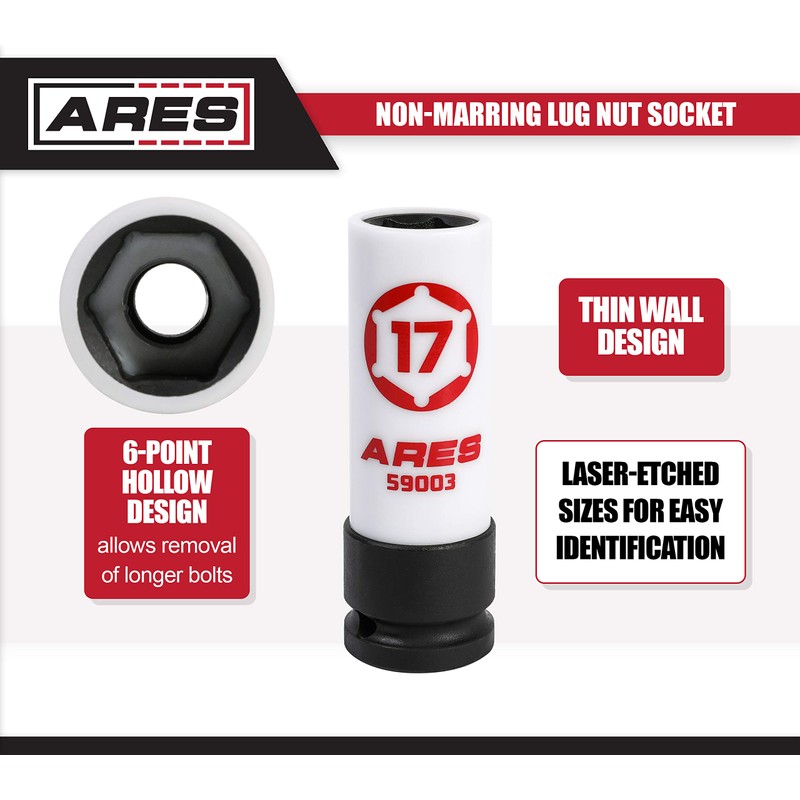 ARES 59003-17mm 1/2-Inch Drive Non-Marring Lug Nut Socket - Protective