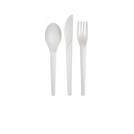 Eco-Products EP-S015 Renewable Plant-Based Plastic Plantware Compostable Cutlery Kits, includes Knife, Fork, and Spoon, White (Case of 250)