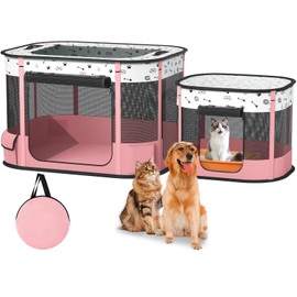 BUFOR Portable Cat Playpen, Foldable Pet Dog Playpen, for Kitten Puppy Play Pen Indoor/Outdoor, Cats Enclosure Cages Tent with Carrying Case, 600D Oxford 8-Rods, 32"x24"x22", Pink