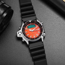 findtime Watches Men's 5ATM Waterproof Sport Analogue Digital Watch Men Boys LED Watch Fashionable Outdoor Men's Watch Orange Black, orange, Strap.
