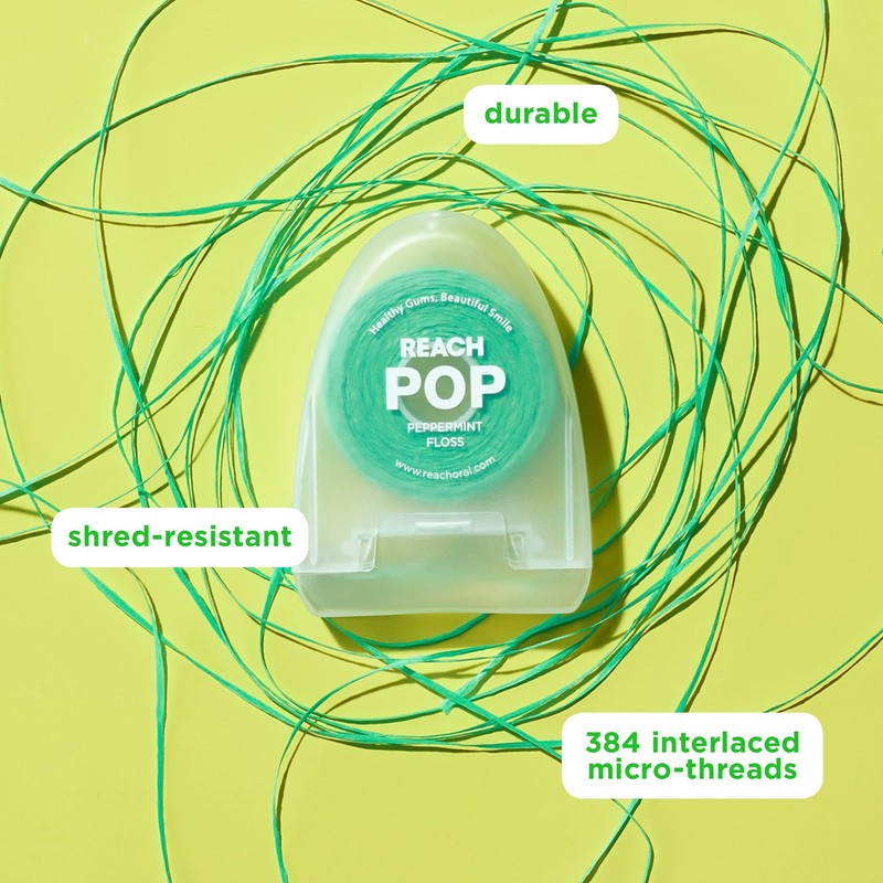 REACH POP Dental Floss, Peppermint, Plaque Remover for Teeth, Shred