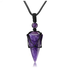 CrystalTears Amethyst Healing Crystal Necklace Wire Wrapped Quartz Crystals Stone Point Gemstone Pendant Necklace Natural Reiki Spiritual Jewelry Crystal Gift for Men Women Christmas
