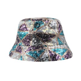RARITYUS Women Bucket Hat Reversible Double-Side-Wear Geometric Glitter Sequins Sun Cap for Travel Beach Unisex Outdoor