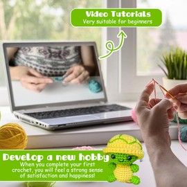 CLIUNT Häkelset für Anfänger, Häkelset Tiere, Tiere Häkeln Set mit Anleitung, Häkel-Starterset Fleshiness, Strickhandwerk Heimwerkerbedarffür Erwachsene und Kinder