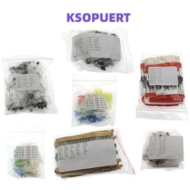 KSOPUERT - Kit de componentes electrónicos, resistencias de película metálica DIP, diodos LED, diodos comunes, transistores, condensadores electrolíticos, condensadores cerámicos