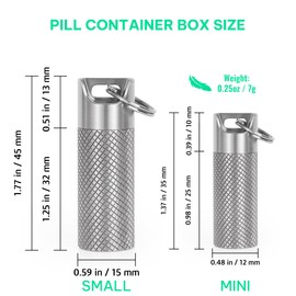 TISKY Mini Pill Box Container (2Pack), Portable Titanium Waterproof Keychain Pill Holder with Extra Necklace, Pocket Small Pill Case Pill Fob for Outdoor Travel Purse (Minisize)