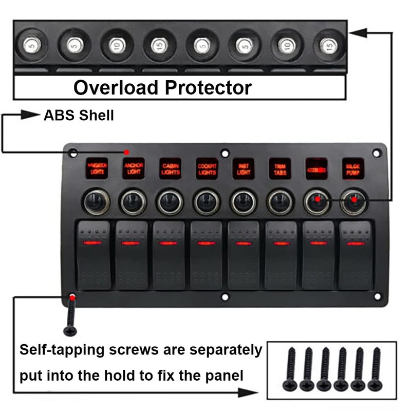Boat Marine Car Rocker Led Panel Switch with Breakers 8