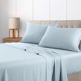Royal Tradition Low Profile Sateen Sheets Set (6-10 Inch Pockets) Queen Size-Blue, 100% Cotton 300 Thread Count 4pc Bed Linens