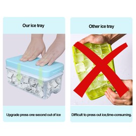 Ice Cube Tray, Food Safe Ice Cube Tray with Lid, Release All Ice Cubes in One Second, Reusable 64 Ice Cube Tray (Blue)