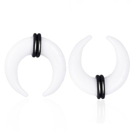 DOEARKO 2Pcs Glass Septum Pincher Tapers C Shape Buffalo Ear Taper Stretching Expander Rings for Nose Ear Gauges Size 8G 6G 4G 2G (White, 1.6mm(14G))