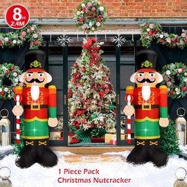 FARONZE Cascanueces inflable de Navidad gigante iluminado interior decoración navideña inflable con ventilador integrado y cuerdas de anclaje (Nutcracker)