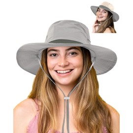Waterproof Sun Hats for Women UV Protection Fishing Hat Wide Brim Safari Hats 2 in 1 Snap-Button Flodable Bucket Hat Outdoor Light Grey