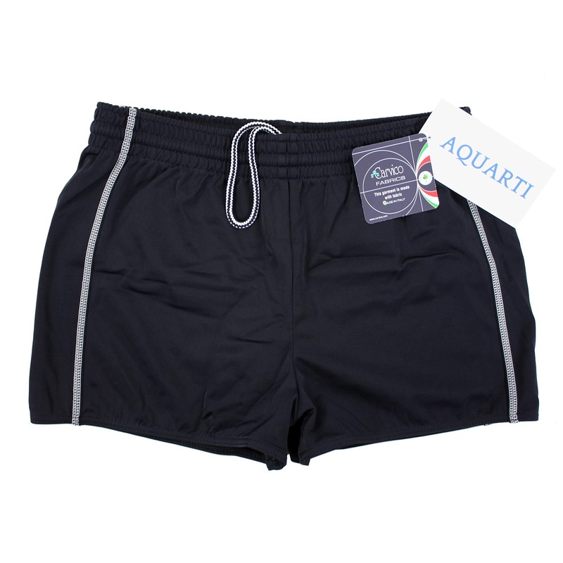 Aquarti Men's Swimming Trunks with Drawstring Elastic Waistband Black/Ecru, Size: