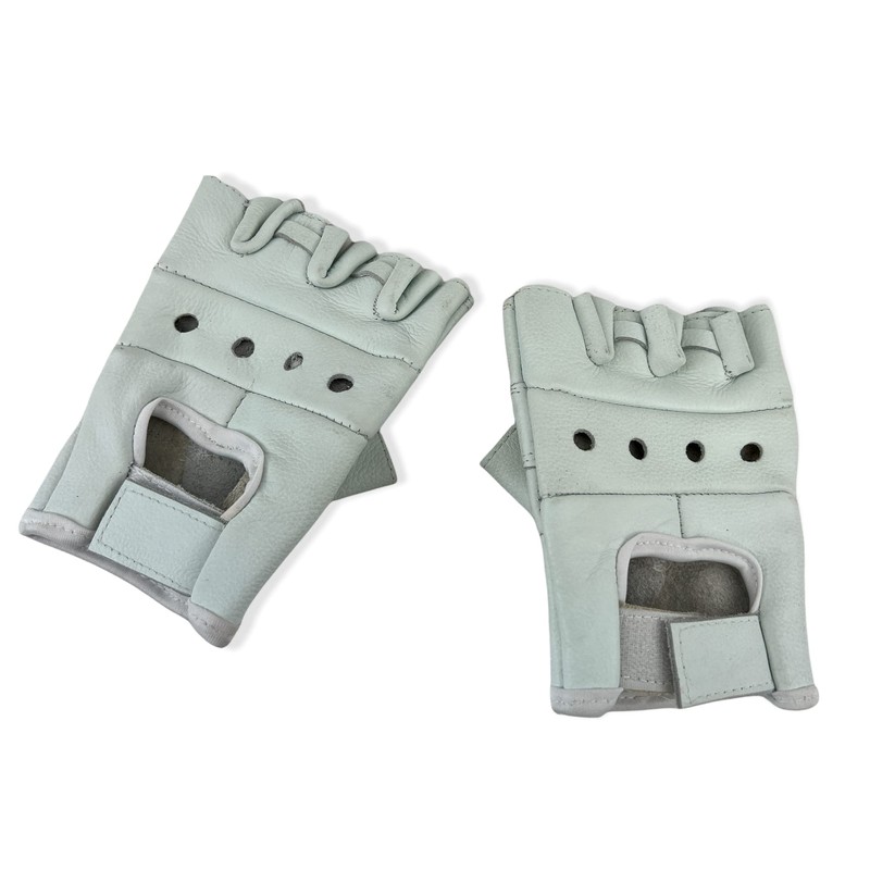 Men's Lightweight White Leather Fingerless Gloves Bikers Protective Rockers Glove
