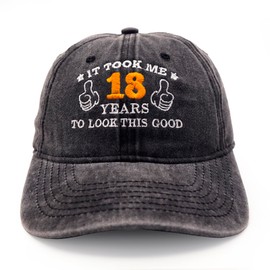 J.Ehonace 18th Birthday Baseball Cap - It Took Me 18 Years to Look This Good Funny Birthday Hat - Unisex Adjustable Washed Cotton Cap for Men & Women - Perfect 18th Birthday Gift Black