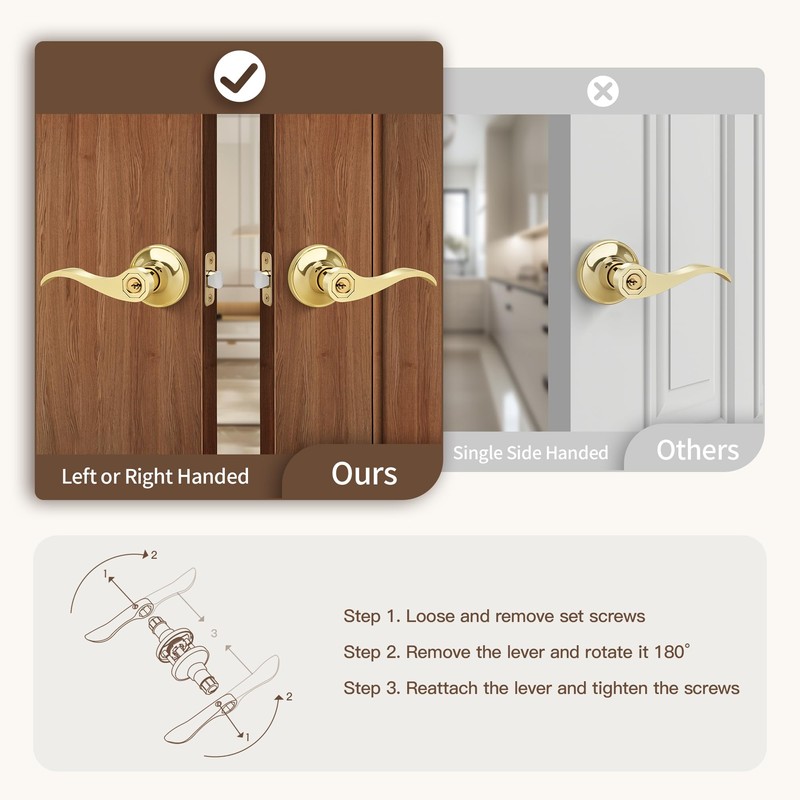 Moquin Wavy Style Gold Door Handle with Lock and Key,