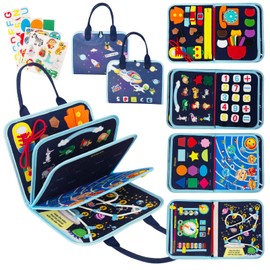 WOODENFUN Quiet Book Montessori Toy Baby Busy Board Activity Book for Children 1 2 3 Years Nursery (Blue Room)