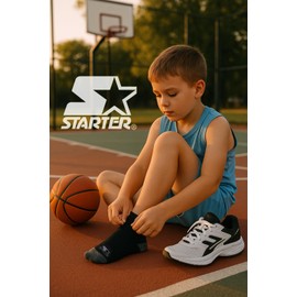 STARTER Big Boys No Show Socks 10-Pack Contrast Sole, Moisture-Wicking Black Kids Socks Shoe Size 4-10 (Black/Grey, Large)