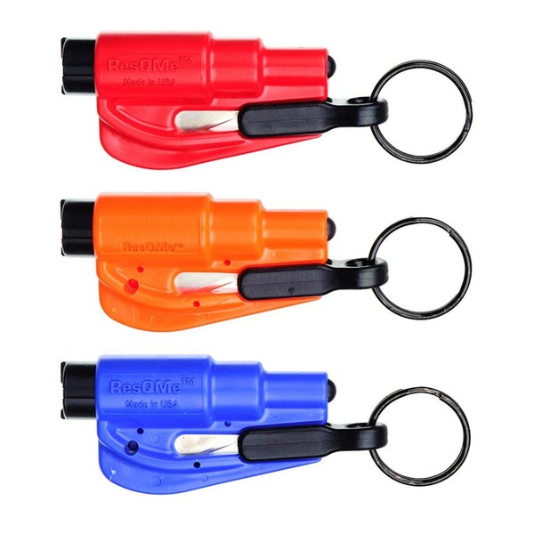 RESQME Original Keychain Car Escape Tool (Red/Orange/Blue) - Pack of