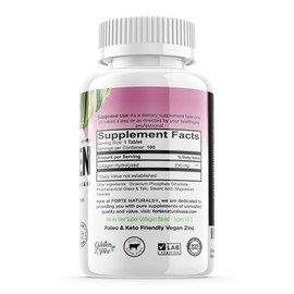 FORTE NATURALS Hydrolyzed Collagen Peptides Pills, Keto-Friendly, Organic Hydrolyzed Collagen Protein Supplements Multi Collagen Peptides Powder Capsules for Healthy Hair/Skin/Nails - 100 Tablets