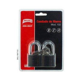 Phillips Assa Abloy 2 Candados De Hierro Phillips Modelo 102 Gancho Largo Negro