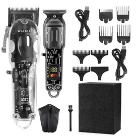 WAIKIL T3 Transparent Electric Hair Clipper for Men, Professional Beard Trimmer Grooming Kit for Men, Hair Cutting Shears for Men with 4-Position Adjustable Putter (Black)