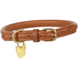 Shires Rolled Leather Dog Collar Medium/Large Tan