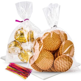 LOKQING LOKIQNG Cellophane Bags Plastic Treat Bag Clear Cookie Candy Bags with Twist Ties for Party Favor Bag(200PACK, 4x6inch)