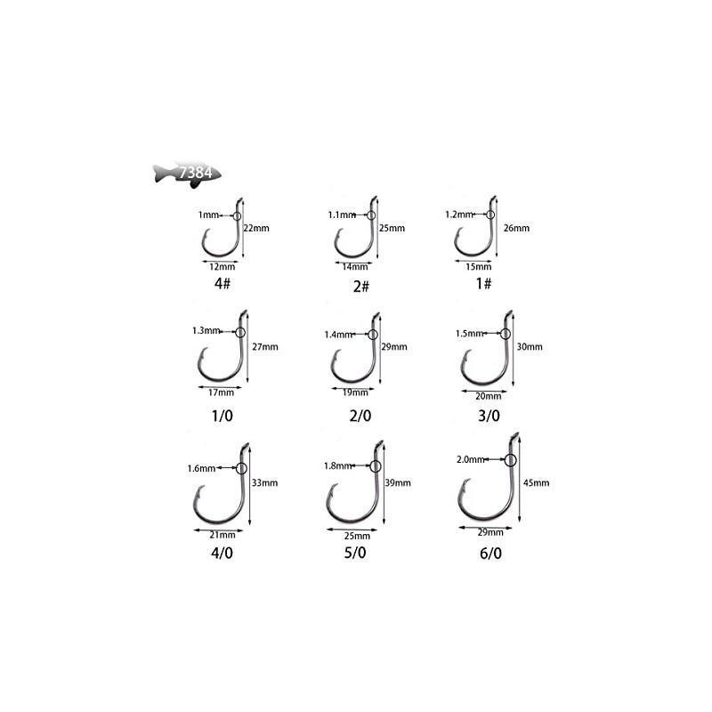 100 Pieces 4#~6/0 7384 High Carbon Steel Up-Turned Octopus Hooks