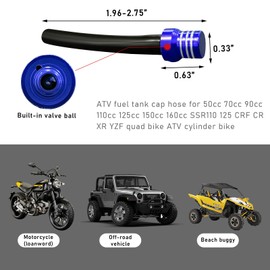 povtii 2PCS Motorcycle Breather Hose Gas Fuel Tank Cap, Aluminum One Way Tank Valve Vent Hose Tube, Universal Motorcycle Accessories for ATV Dirt Pit Quad CRF YZF RMZ KLX DRZ (Blue)