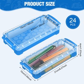 Gueevin 24 Pcs Large Capacity Plastic Pencil Box Clear Plastic Pencil Case Crayon Box with Snap Tight Lid Watercolor Pen Storage Brush Pencil Box Organizer Drawing Tools Container (Cute Blue)