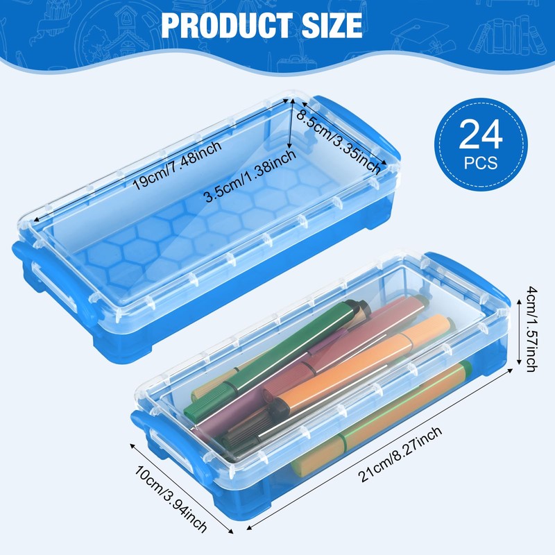 Gueevin 24 Pcs Large Capacity Plastic Pencil Box Clear Plastic