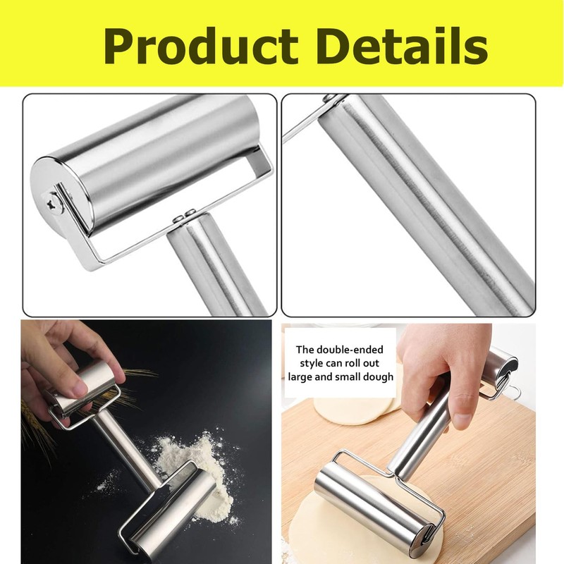 Febbya Nudelholz,Teigroller Teigroller Klein Edelstahl Müheloses Ausrollen von Teigen für