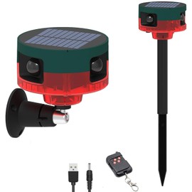 Comboss Solar Bewegungsmelder Alarm - 360°Bewegungsmelder Hundegebell mit 130 dB lauter Geräuschemacher, Aufnahmefunktion, 13 Arten von Blitzlicht-Soundkombinationen für Hause, Bauernhof-red