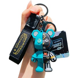 [AIXUAN] Men Women Boys Girls Cool Semi Mechanical Body Standing Bear Keychain Christmas Gifts Animal Pendant Metal Keychain (Green)