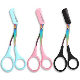 Kootinn Eyebrow Trimmer Scissors for Women Eyebrow Scissors with Comb Eyebrow Shaping Cut Comb Scissors Non Slip Finger Grips Hair Removal Beauty Accessories for Men Women (Black, Pink, Orchid)